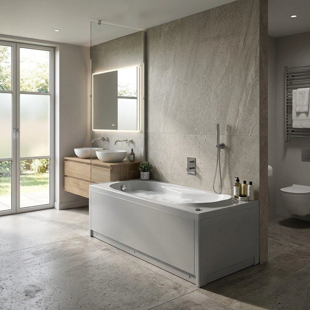 Vasca rettangolare cm 170x70 con idromassaggio e pannello mod. ITACA