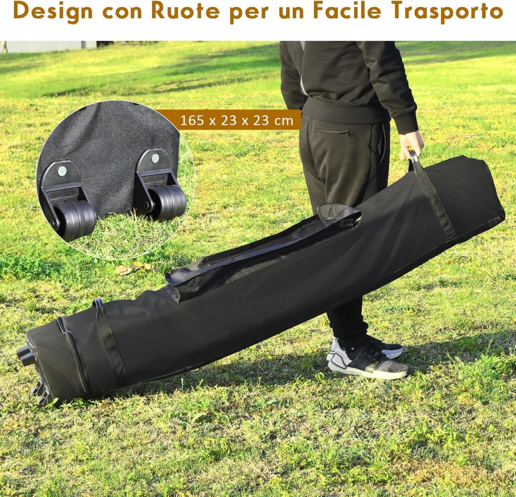 Gazebo Pieghevole da Giardino 3 x 3 m, Gazebo da Esterno con Design Pop Up, Borsa a Ruote, 3 Altezza Regolabile, Ideale per Feste, Giardino e Spiaggia(Bianco)