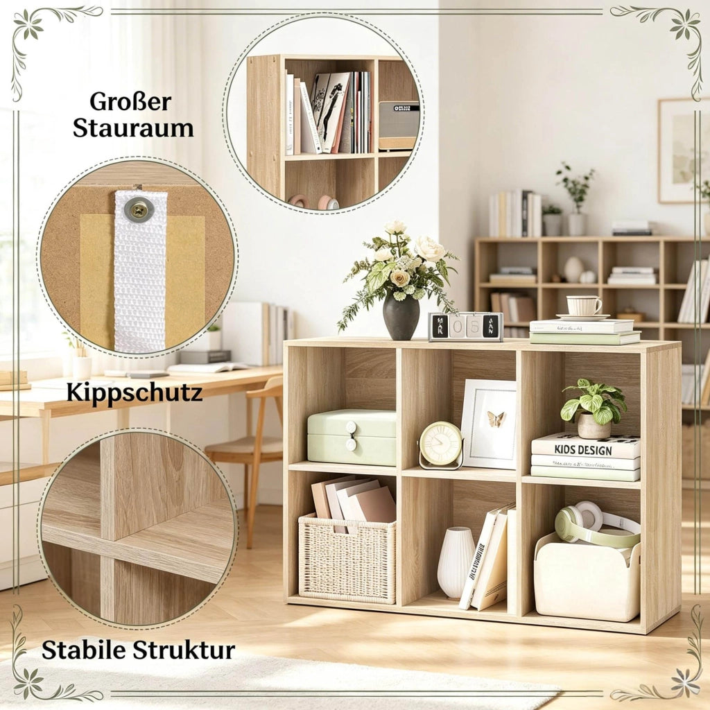 Libreria a cubi 6 vani rovere 59,6 x 89 x 29 cm