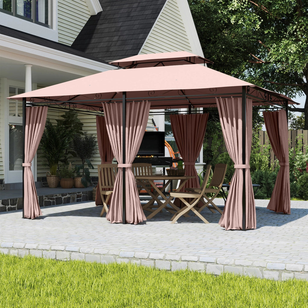 Gazebo da Giardino 4x3m ¨C Zephmum ¨C Acciaio, Poliestere, Color Cachi