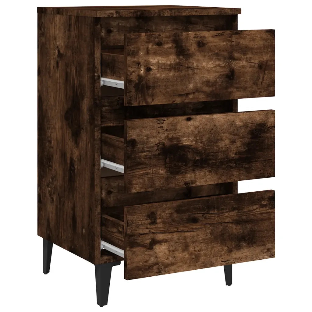 Comodino con Gambe in Metallo Rovere Fumo 40x35x69 cm 813140