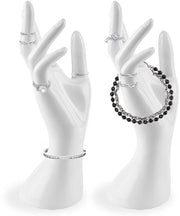 Display stand per bracciale, 2 pezzi display stand per gioielli a forma di mano, display stand per gioielli, modello di mano femminile, display stand per anelli, display per anelli e bracciali, display stand per catene e bracciali (bianco)