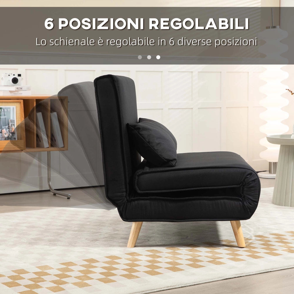 Poltrona Letto Reclinabile in Tessuto ¨C zephmum ¨C Nero 94x78x80 cm