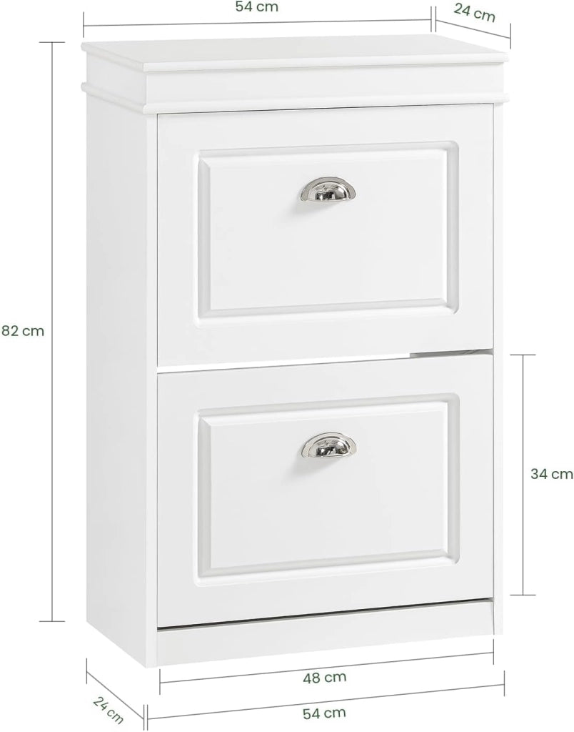 Scarpiera Salvaspazio Slim Mobiletto da Ingresso con 2 Ante a Ribalta, Armadio Portascarpe Scarpiera Legno Moderna per Ingresso, Corridoio o Camera da Letto 54x24x83cm Bianco FSR78-W