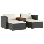 Set Divani da Giardino 5 pz | Set Salotto da Giardino con Cuscini Nero Polyrattan Acacia