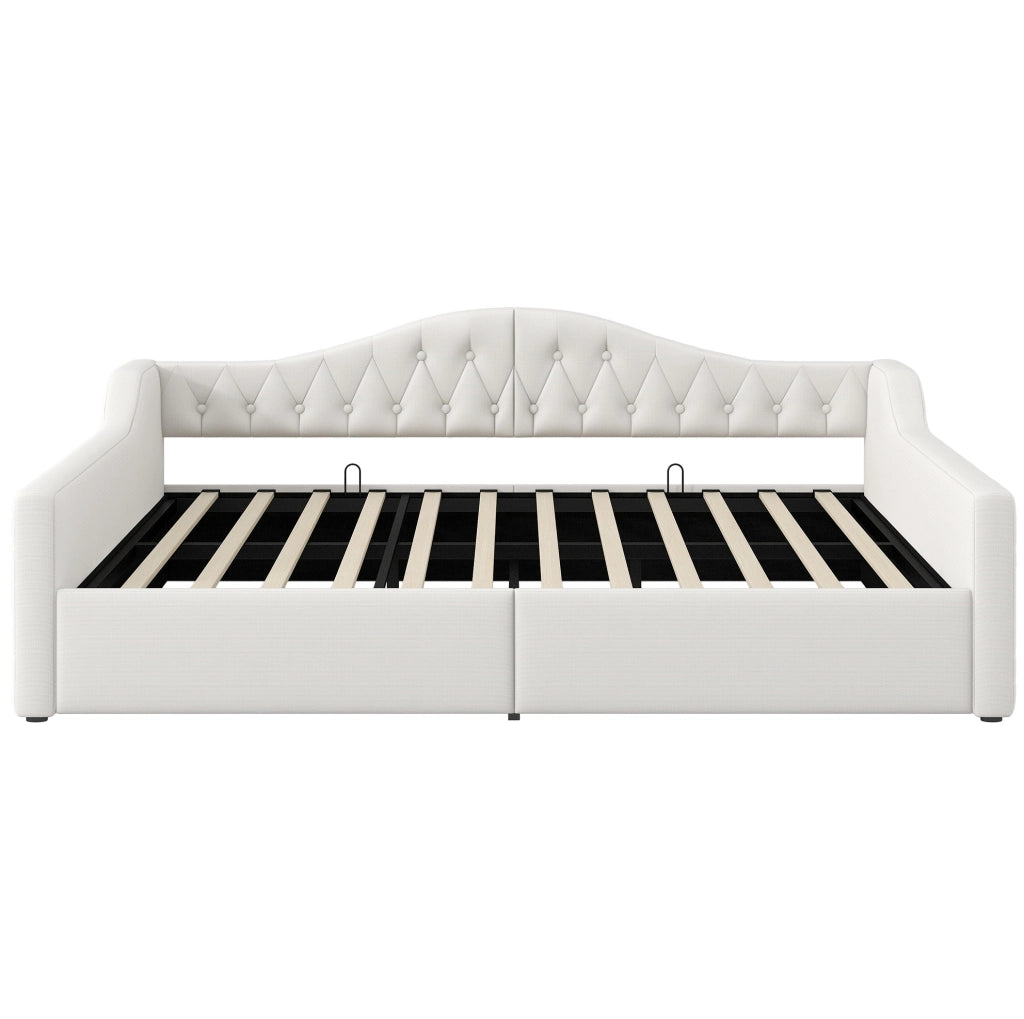 Letto a giorno imbottito 140x200 con LED e vano contenitore