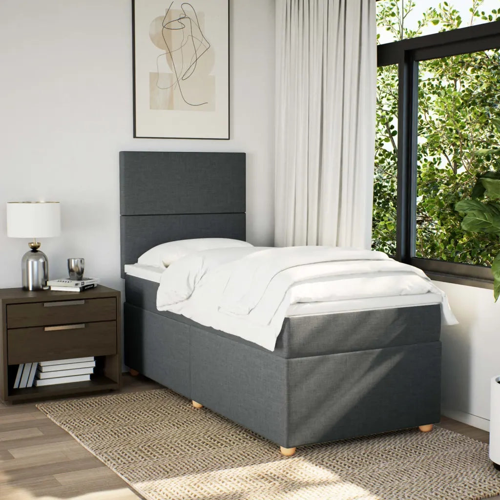 Giroletto a Molle con Materasso Grigio Scuro 90x190 cm Tessuto