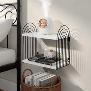 Shelf, bianco, legno, nero, metallo, comodino notturno, 2 livelli, mensola sospesa, parete, moderno, camera da letto, bagno, soggiorno, cucina