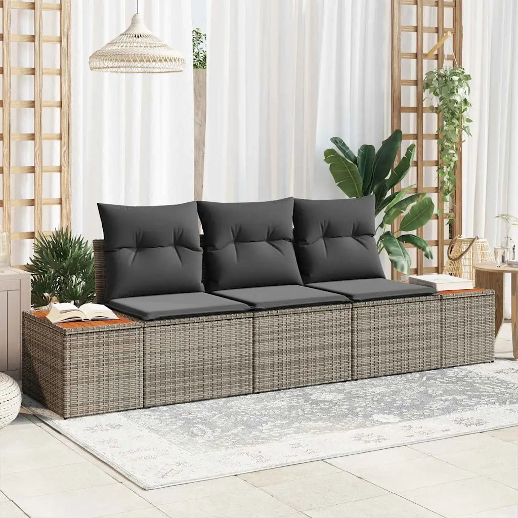 Set Divano da Giardino con cuscino 3 pz | Set Salotto da Giardino Grigio polyrattan