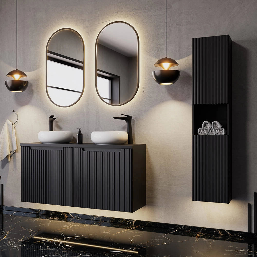 Mobile Sottolavabo Doppio NEWPORT da Parete con 4 Ante e Ripiano 160x60x40 cm - Nero [en.casa]