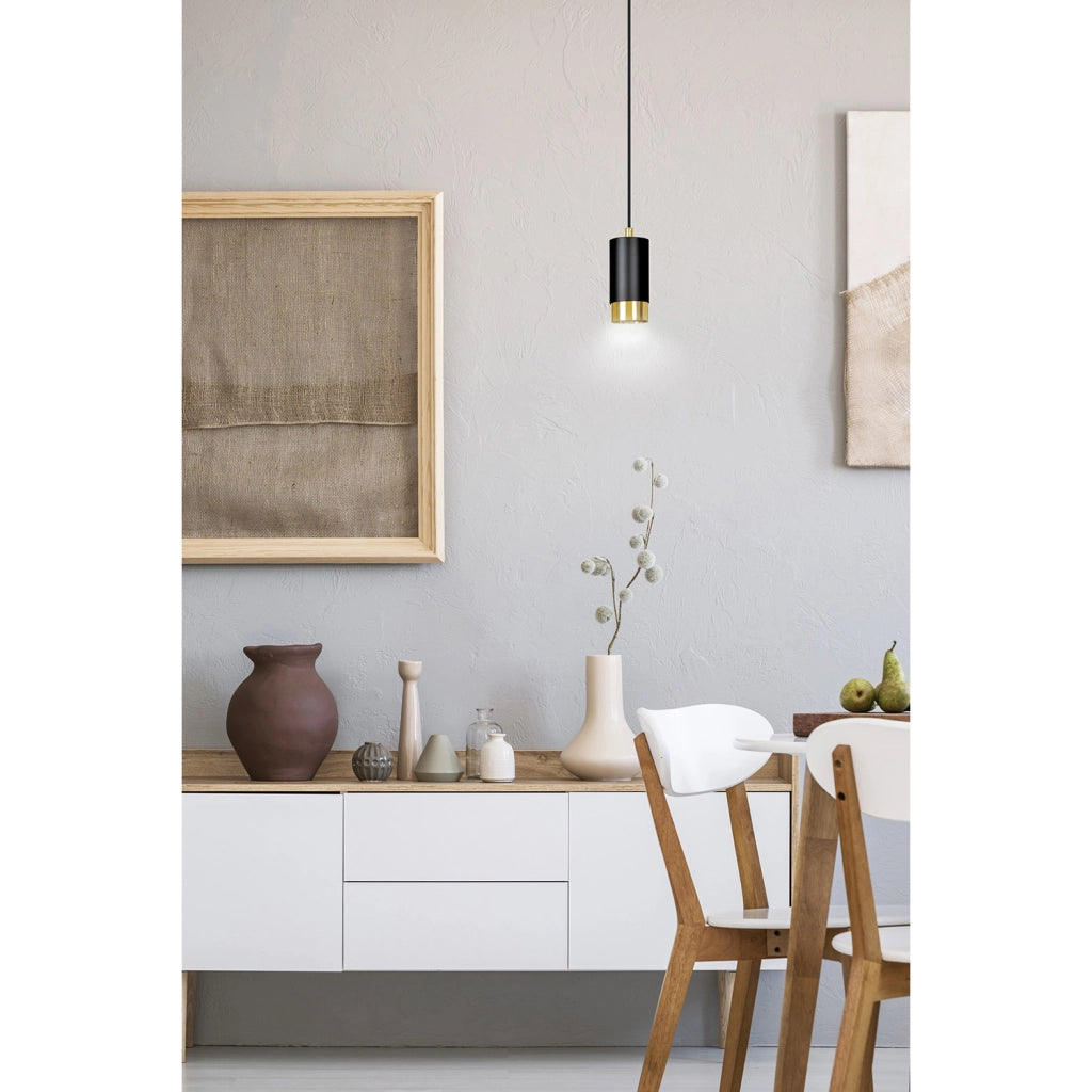 Sospensione Moderna 1 Luce Ivar A Cilindro In Acciaio Nero E Oro