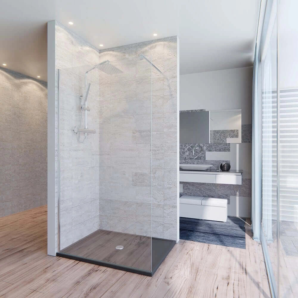 Parete Doccia Walk-In H195cm Cristallo Trasparente 8mm Anticalcare - 80 cm