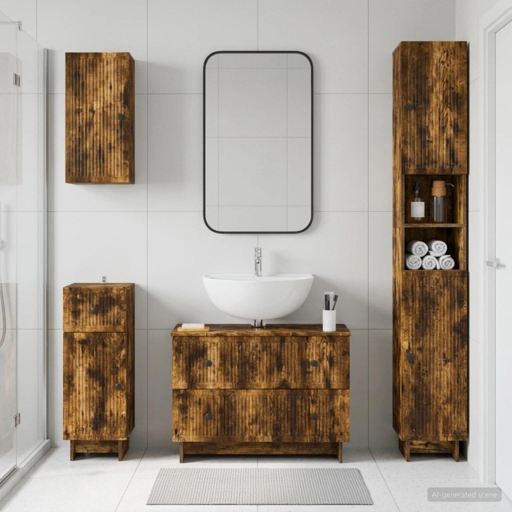 Set di Mobili da Bagno da 4 Pezzi EDE Rovere Fumo 3417905