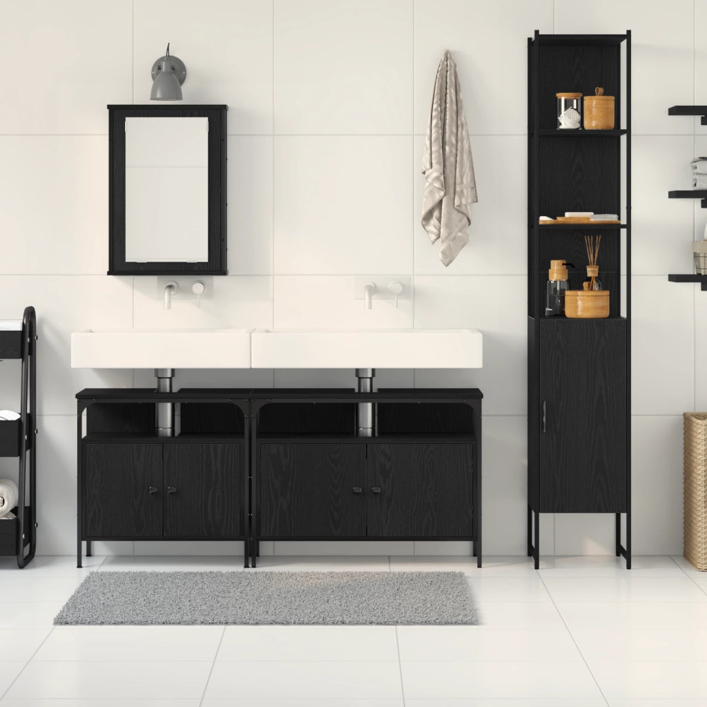 Set di Mobili per Bagno in 4 Pezzi Rovere Nero Legno Ingegnerizzato