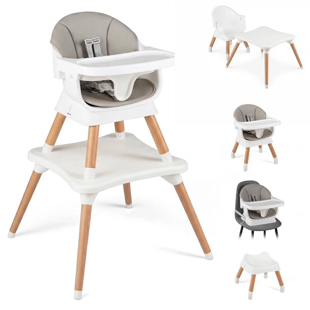 Seggiolone pappa multiuso per bambini evolutivo regolabile, Set tavolo e sedia con cuscino imbottito cintura di sicurezza vassoio Grigio Chiaro