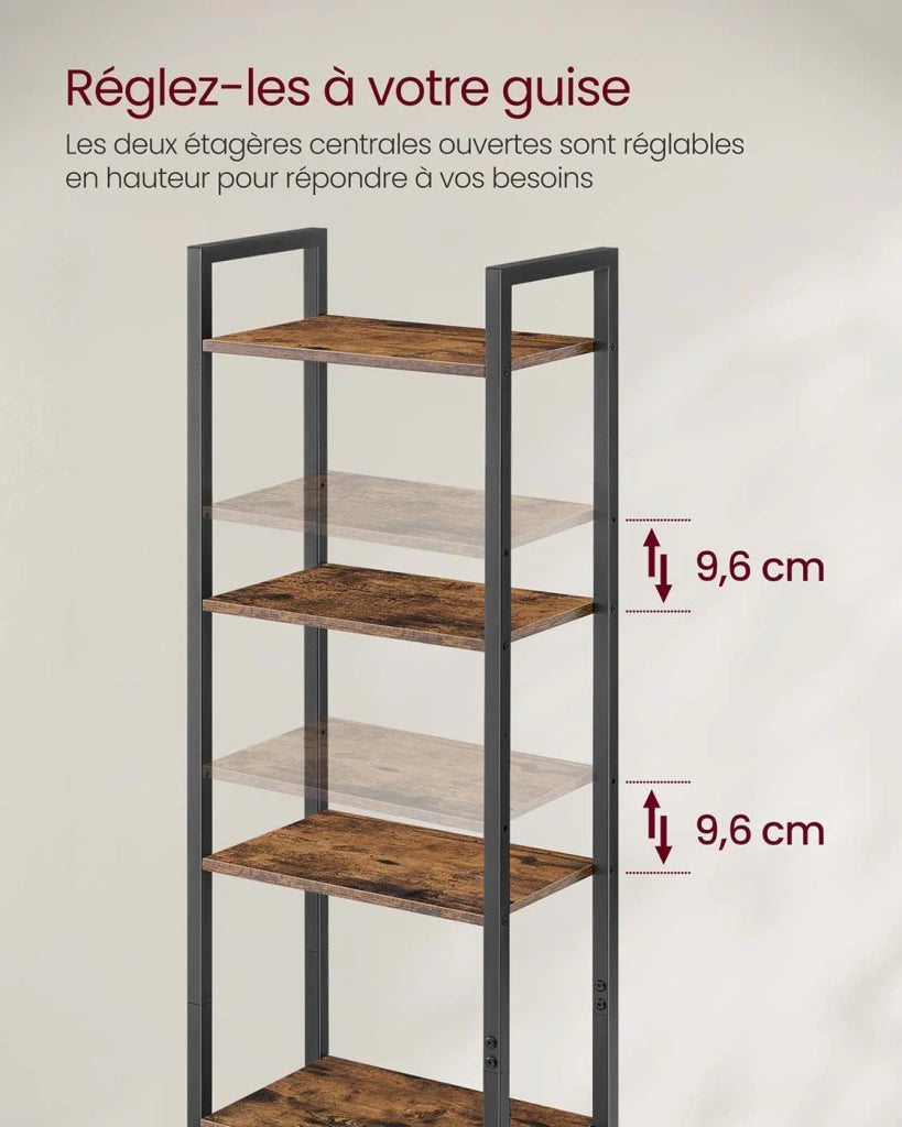 Libreria verticale a 6 ripiani con anta struttura in metallo ripiani regolabili 24 x 40 x 159,5 cm per soggiorno/camera da letto marrone 12_0004283