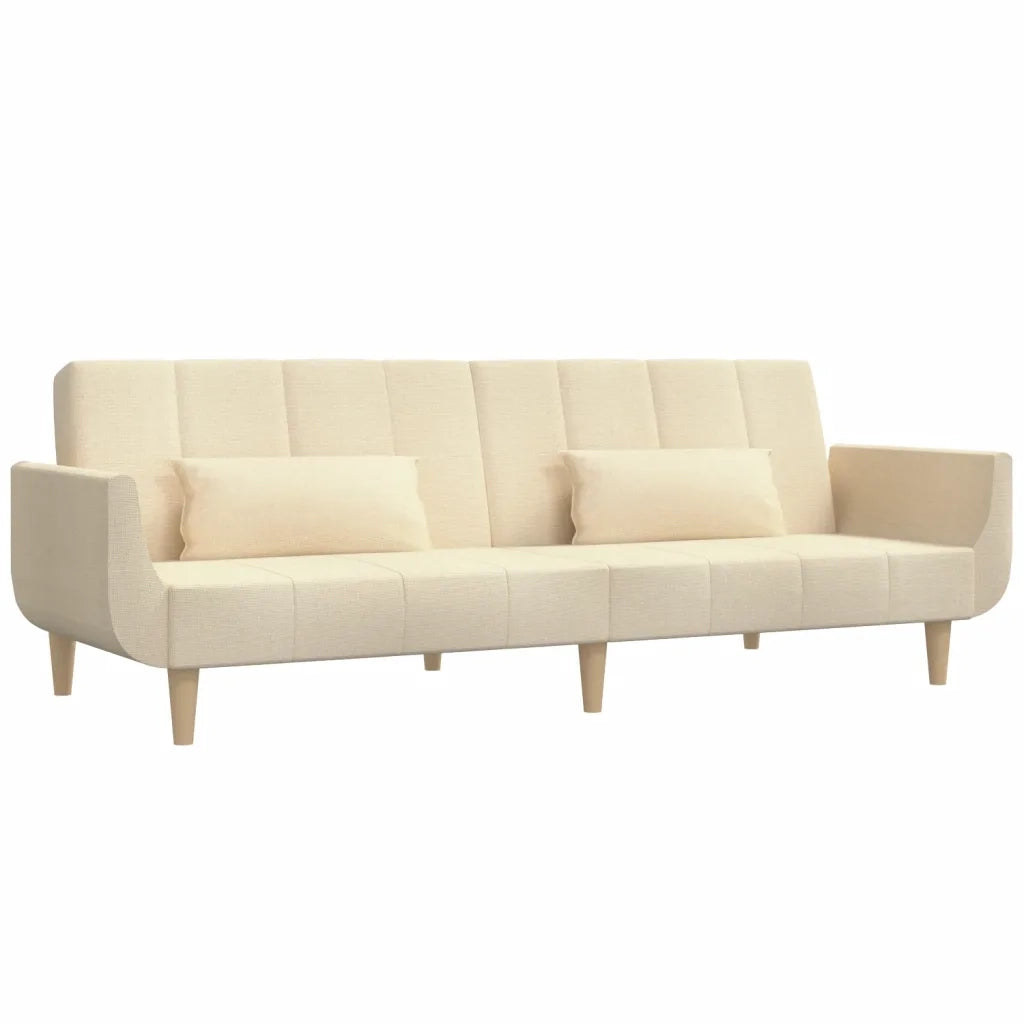 Divano letto | Sof¨¤ letto | Letto singolo a 2 Posti con 2 Cuscini Crema in Tessuto