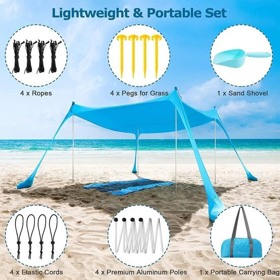 Ombrellone per tenda da campeggio trasportabile con 4 stanghe in alluminio 21 x 21 m UPF50+ - facile da montare per campeggio, pesca all'aperto