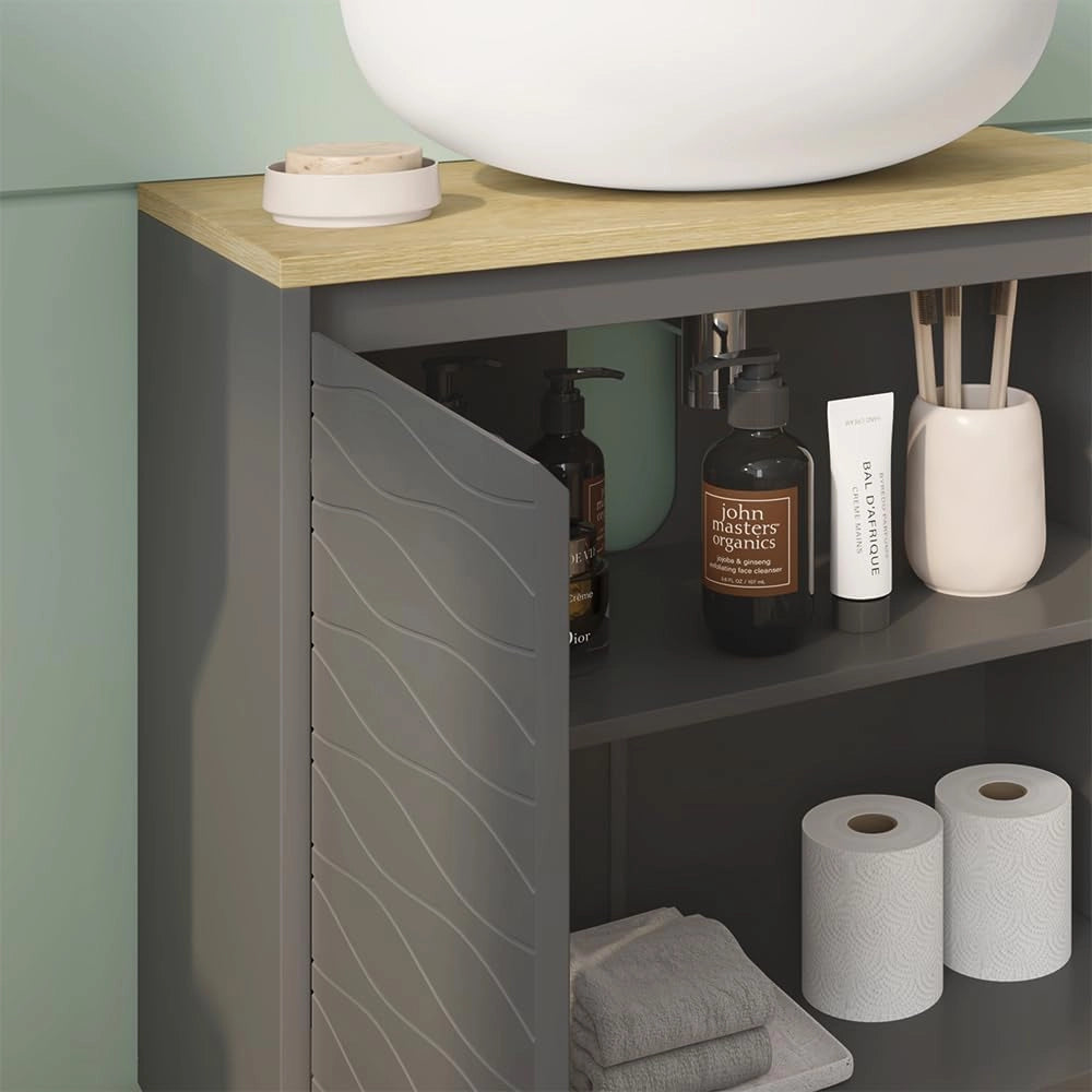Set di mobili da bagno Livia, Antracite/quercia, 2 parti
