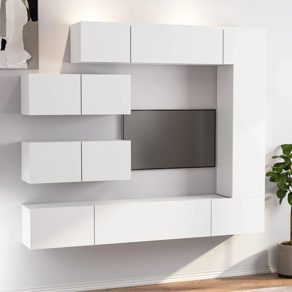Set di Mobili Porta TV 7 pz-Credenza per TV Bianco in Legno Multistrato 523742