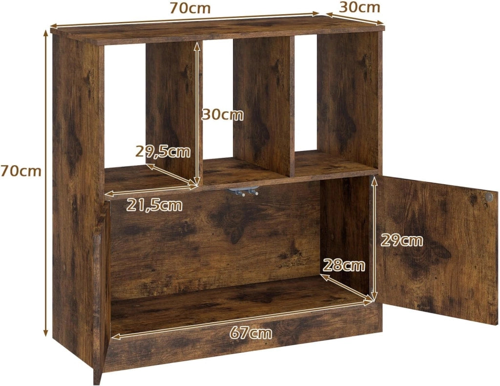 Libreria Moderna 70x30x70 cm, Armadio 3 Livelli + 3 Cubi Scaffali Aperti, Mobile Portaoggetti per Soggiorno Ufficio Camera da Letto