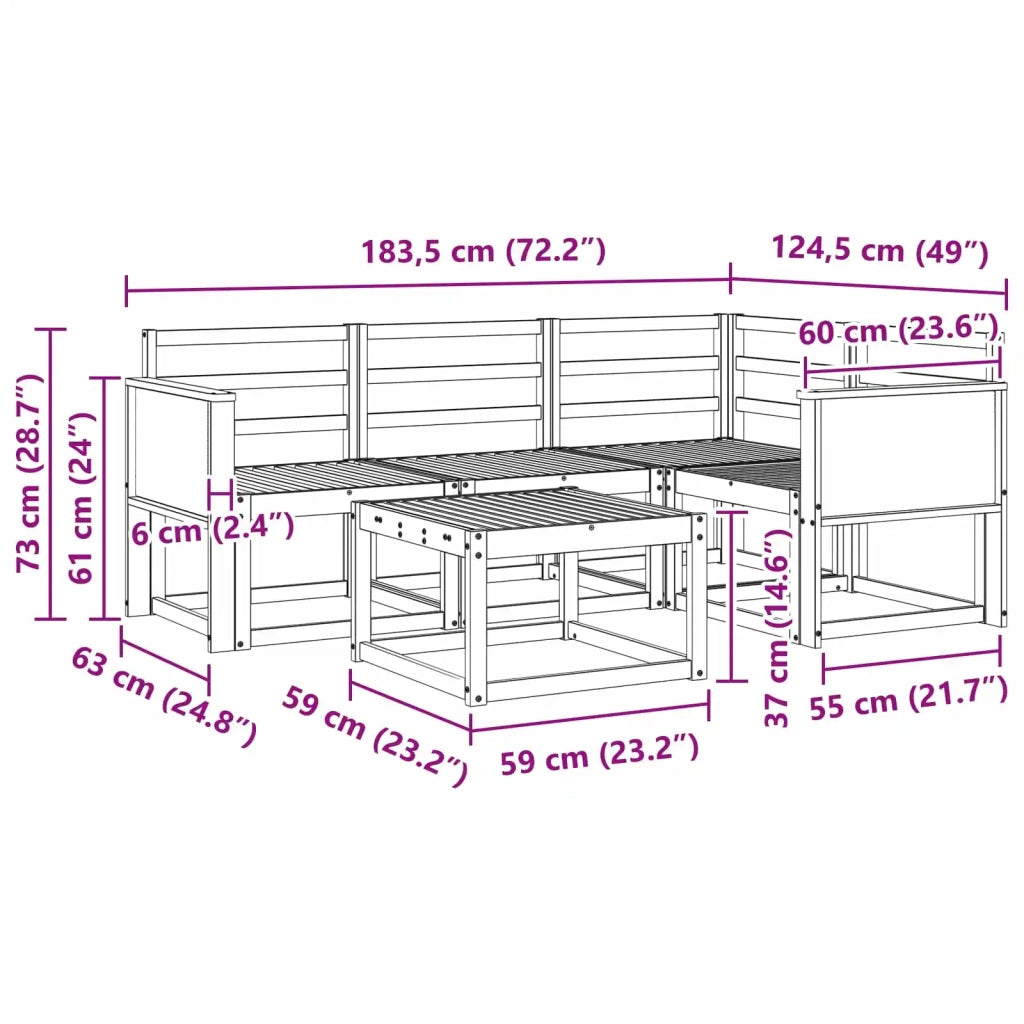 Set di divani da esterno 5 pz Naturale Legno di Acacia Massello 3385180
