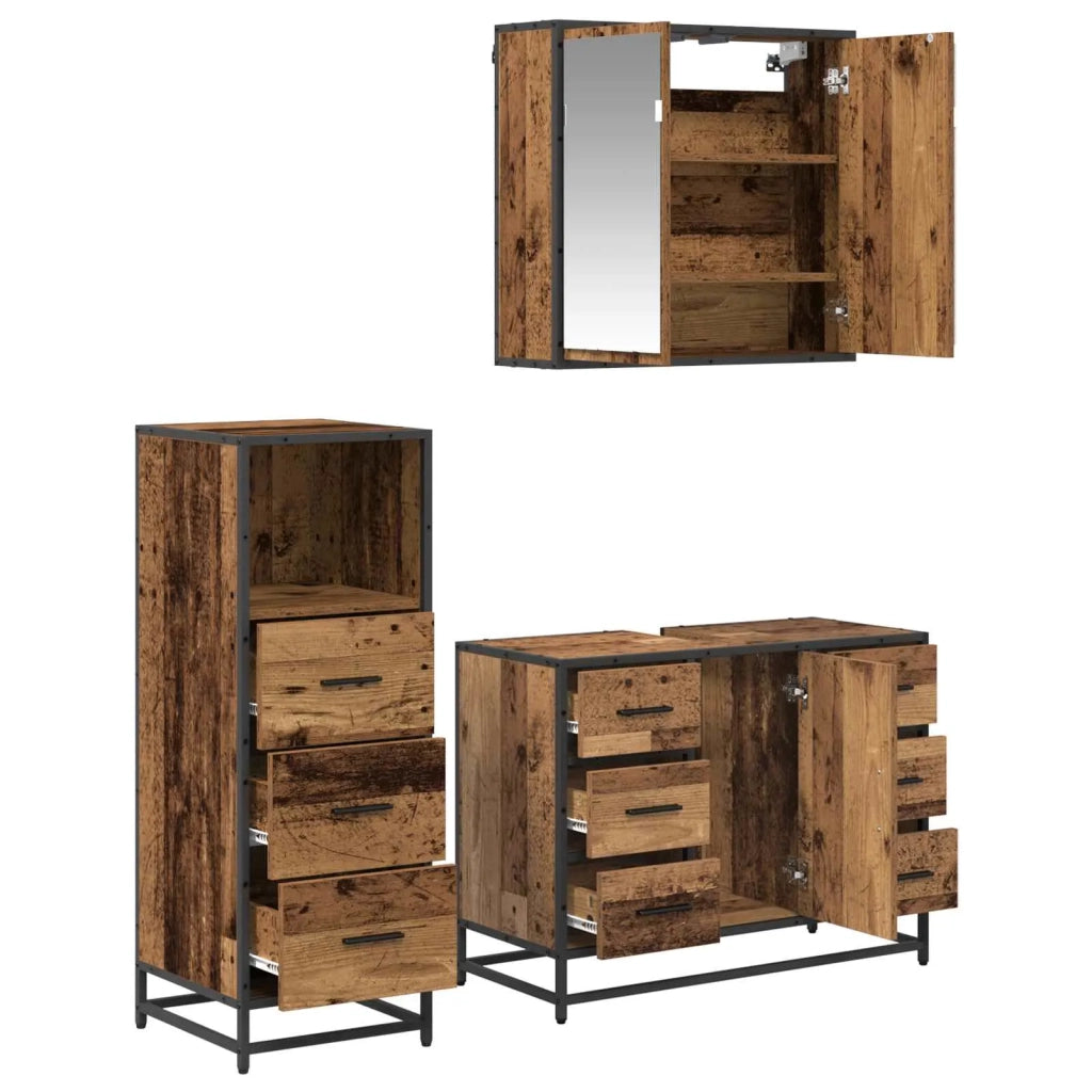 Set di mobili per il bagno con cassetto 3 pcs Legno vecchio