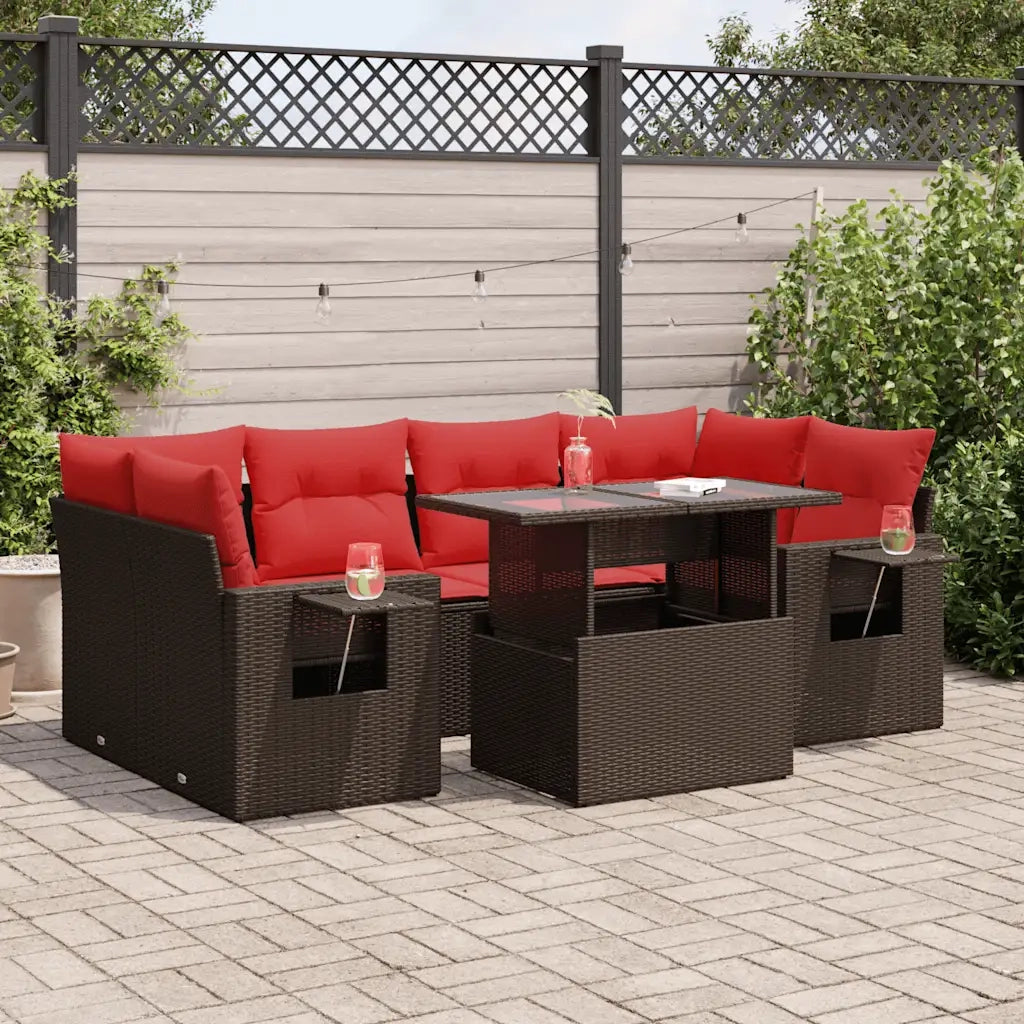 Set Divani da Giardino 7pz con Cuscini Grigio Polyrattan Acacia