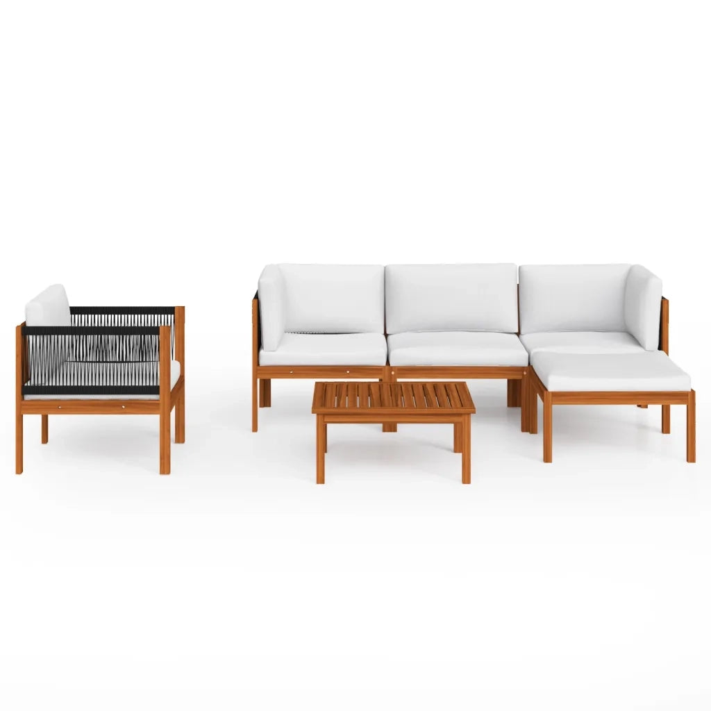 Set da giardino 6 pezzi con cuscini in legno crema, acacia e corda 3057880