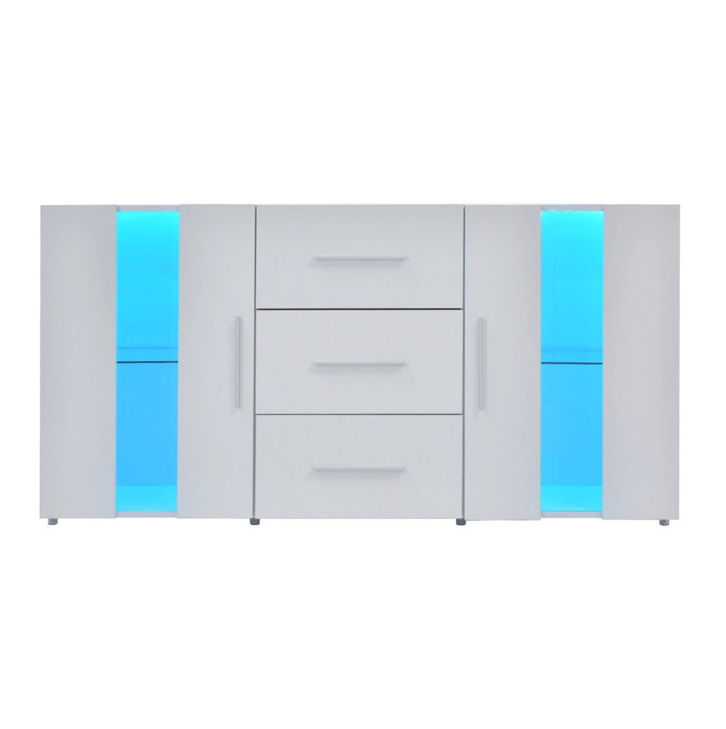 Mobile TV ULEVR 140x35x70 cm con LED USB, 3 cassetti e 2 vani con ripiani removibili