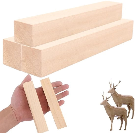 Blocco da taglio in legno 3 pezzi - Legno di lindena 30 x 5 x 5 cm - Senza trattamento - Legno da taglio per artigianato - Materiale di alta qualità - Legno da taglio