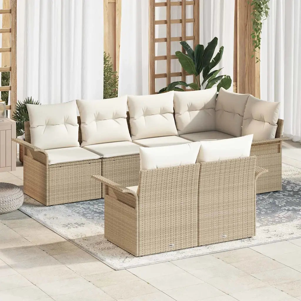 Set Divano da Giardino con cuscino 7 pcs Beige polyrattan