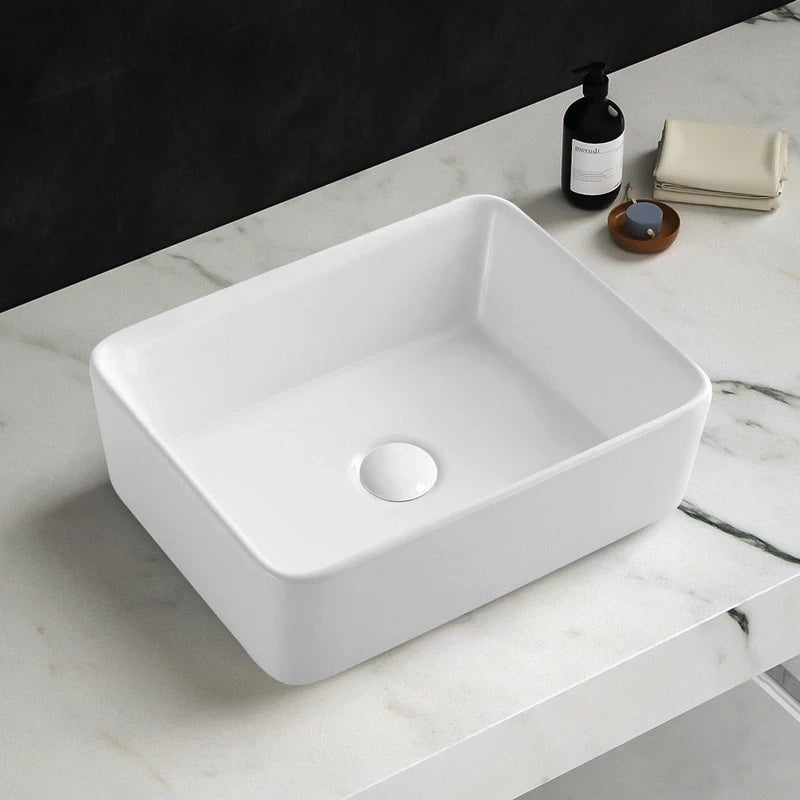 Lavabo da appoggio bianco lucido 480x370x130 mm con piletta inclusa