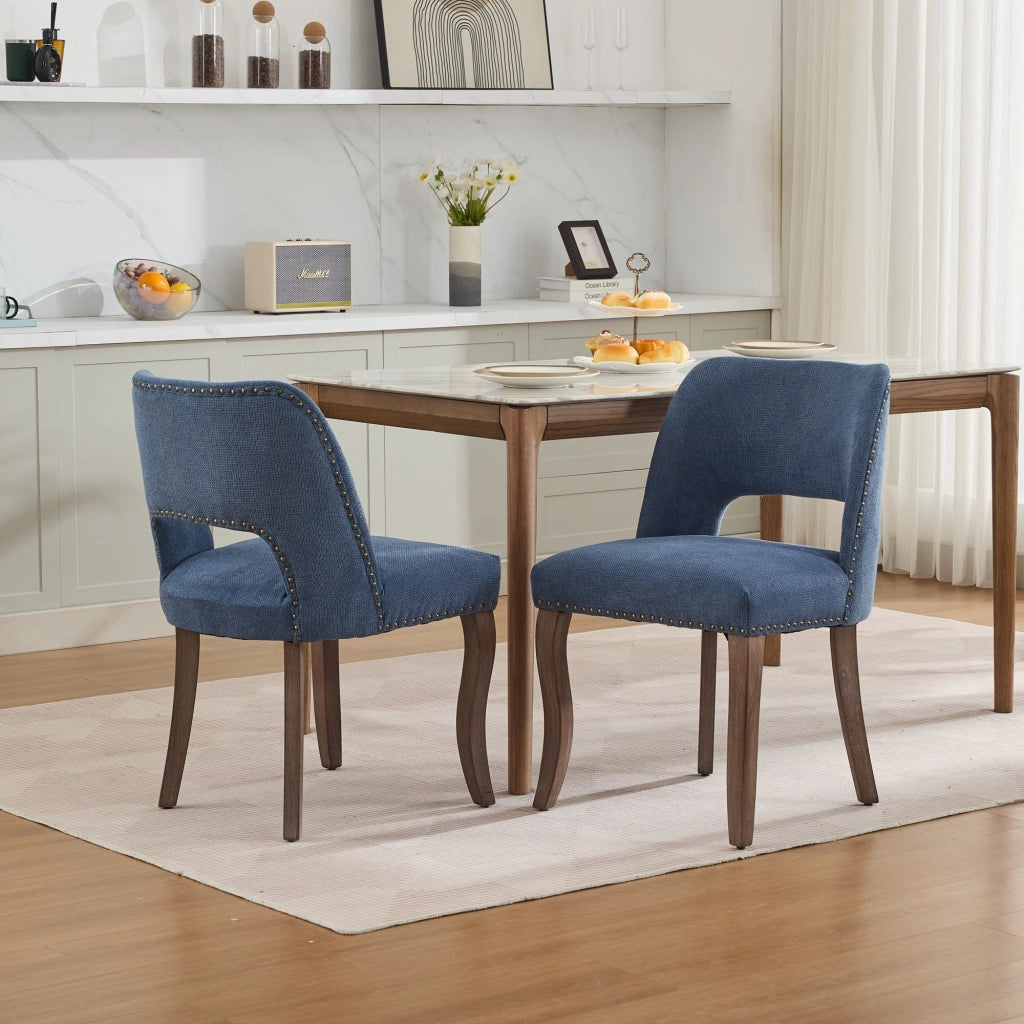 Sedie da Pranzo in Legno Set 2 Pezzi ¨C Xylo ¨C Tessuto Blu, Stile Moderno