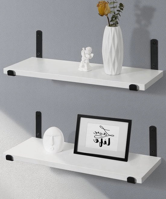 Pannelli da parete flottanti bianchi e neri con maniglia in legno massello e metallo - Set da 2 per camera da letto, soggiorno, ufficio, bagno, cucina - Pannelli di stoccaggio o esposizione