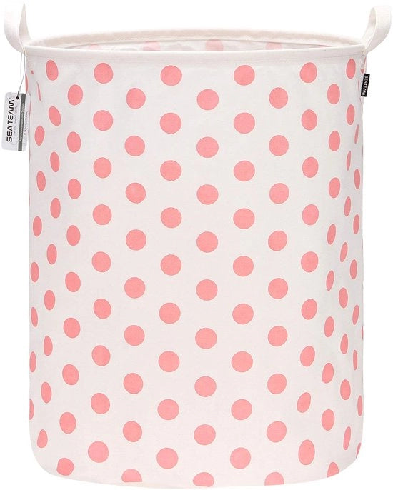 Asciugamano da esterno 19,7 pollici grande, impermeabile, pieghevole, realizzato in rami di cotone, contenitore per acqua, contenitore cilindrico in tela di juta con disegno a puntini rosa in stile.
