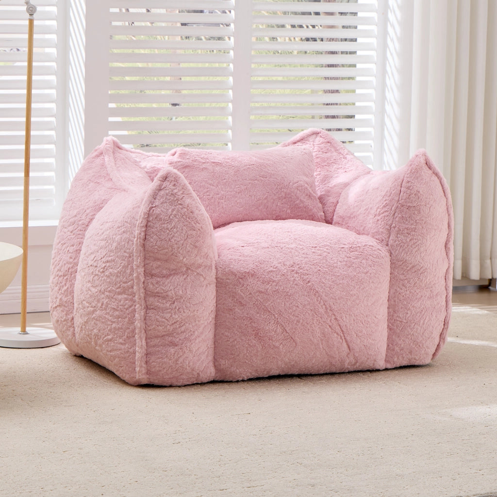 POLTRONA SACCO Morbida in Faux Fur Rosa per Soggiorno e Camera da Letto