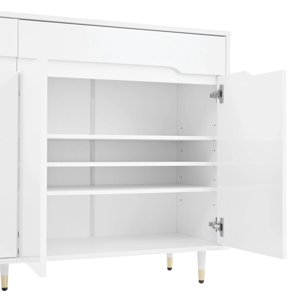 Scarpiera 140x39x84 cm con 2 ante; 2 cassetti e ripiani regolabili in pannello truciolare bianco e oro