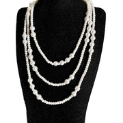 Catena per clavicola grigia multistrato con perline e perle, catena per maglione con perle bianche
