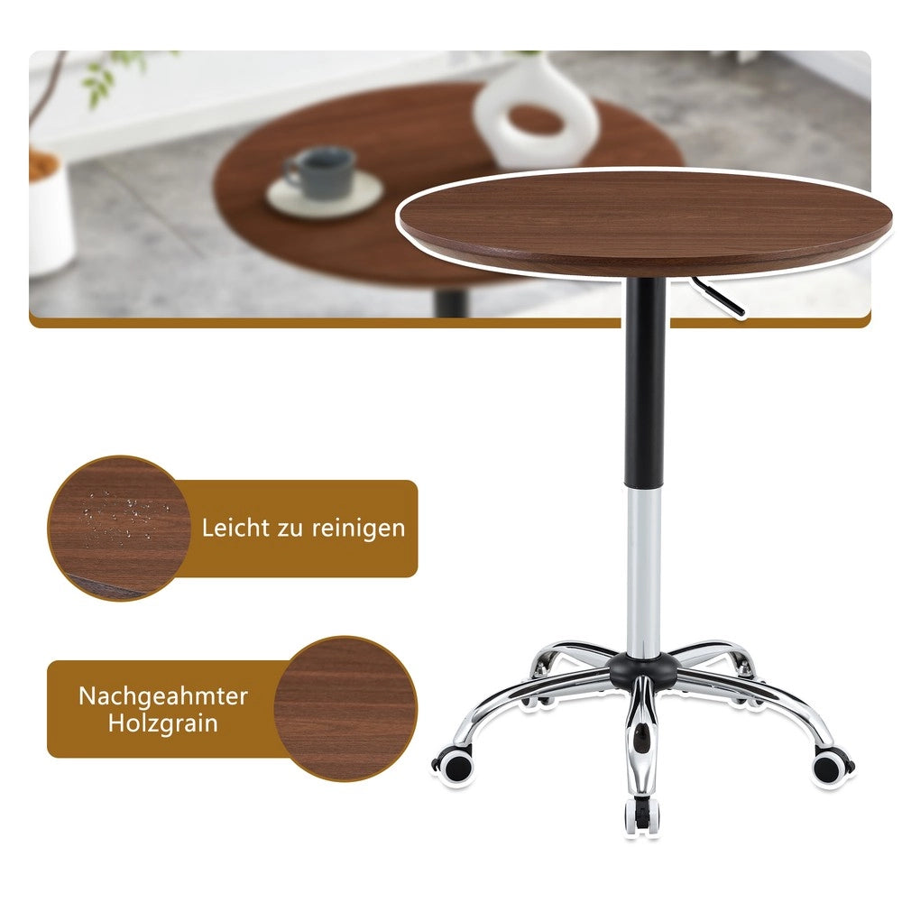 Tavolino Rotondo Regolabile con Ruote ¨C MINIMAL ¨C Noce, ?70 cm, Moderno