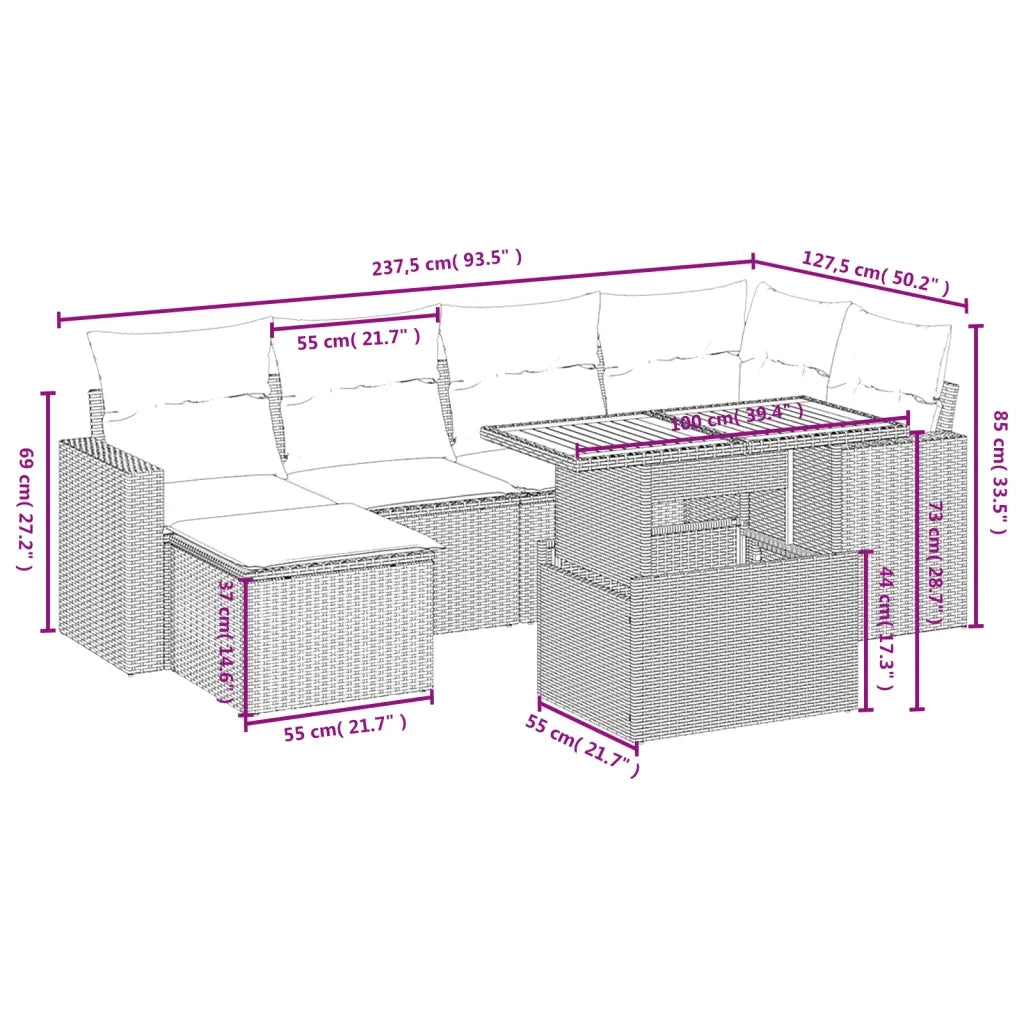 Set Divani da Giardino con Cuscini 7pz Nero Polyrattan 3271412