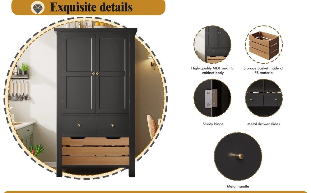 Mobiletto multiuso ante e cassetti ¨C Minimal ¨C 80x40x140 cm nero bianco