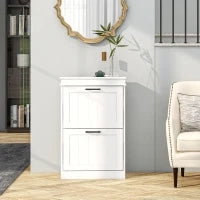 Scarpiera Moderna con 2 Cassetti Ribaltabili per 10 Paia di Scarpe e Ripiano Regolabile, 54x24x82.5cm, Bianco