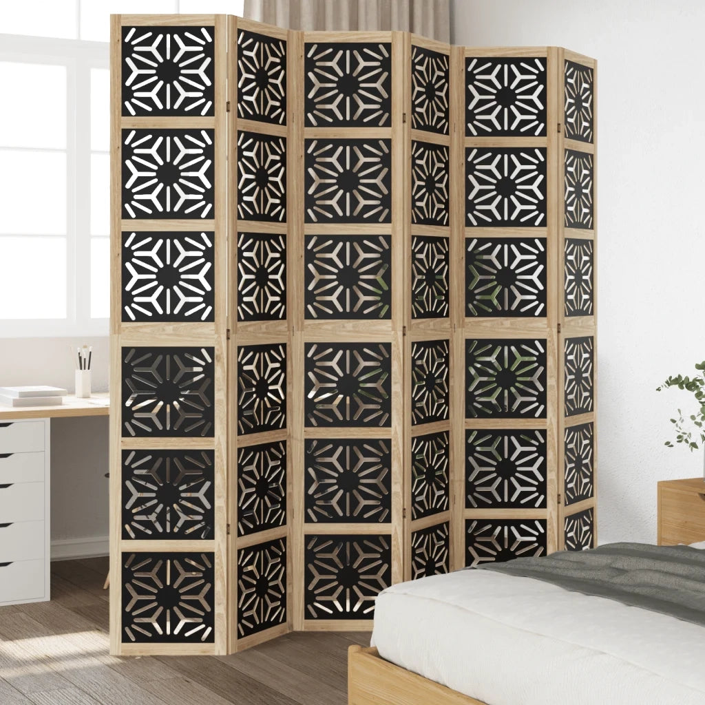 Divisorio Ambienti | Divider per stanze | Paravento 6 Pannelli Marrone e nero Legno di Paulownia