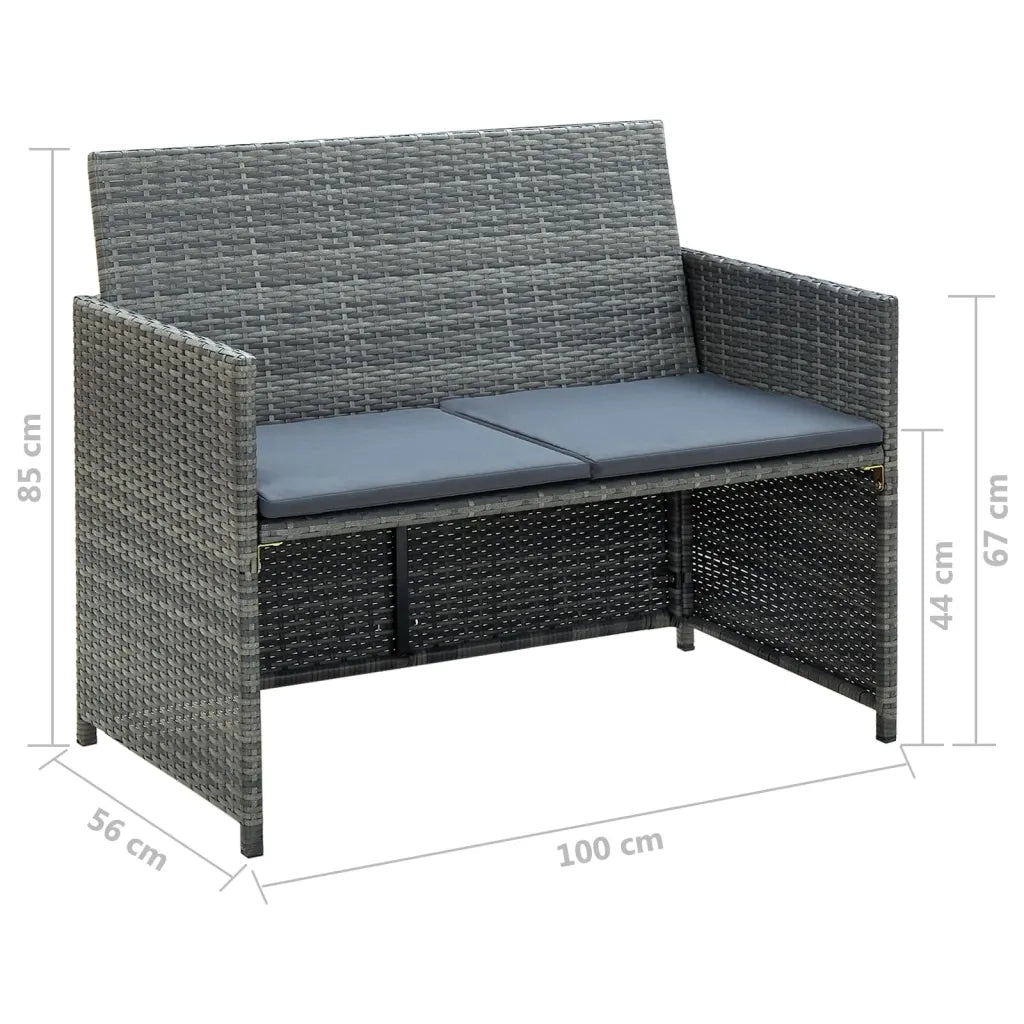 Set Divani da Giardino 4 pz con Cuscini in Polyrattan Grigio