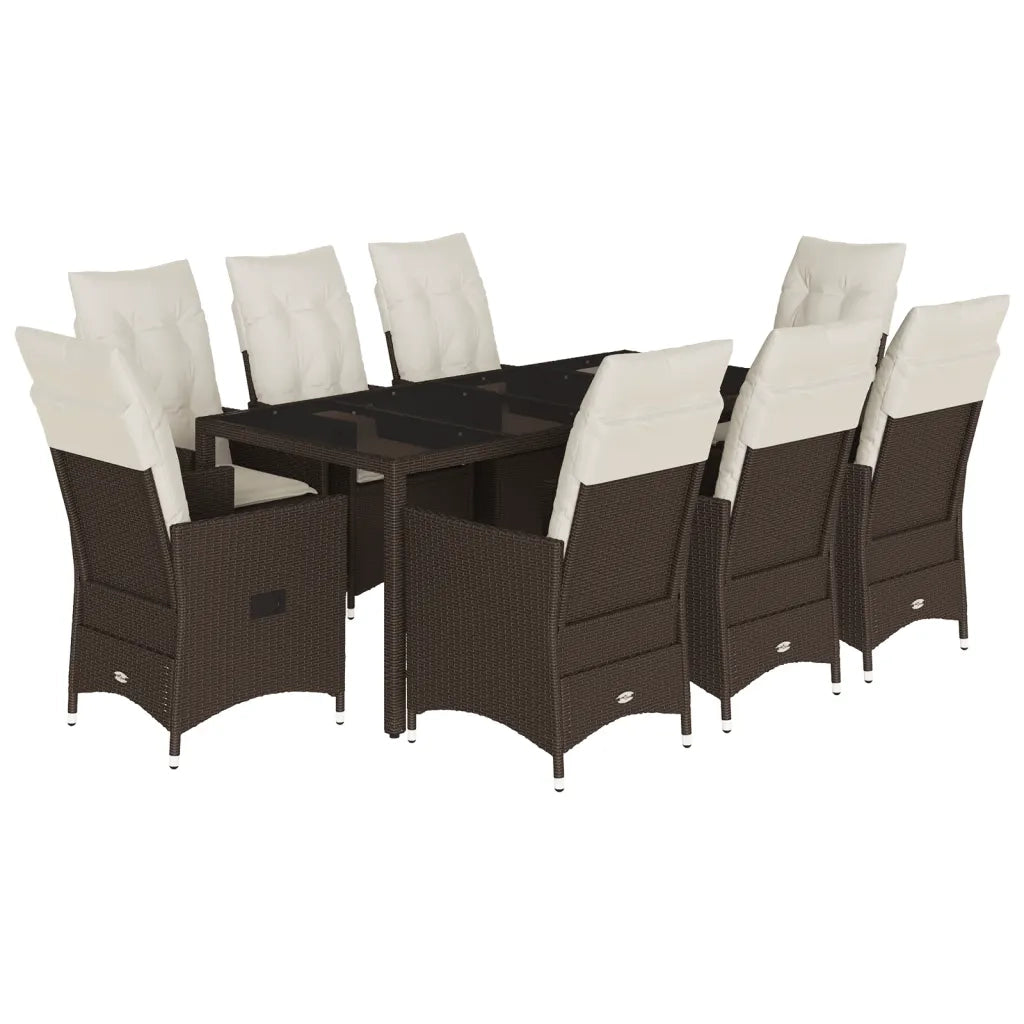 Set da Pranzo da Giardino 9pz con Cuscini Marrone in Polyrattan 3276774