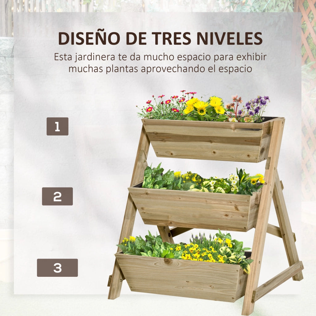 Fioriera a Scala 3 Livelli Legno per Giardino ¨C zephmum ¨C 71x61x77 cm Natural