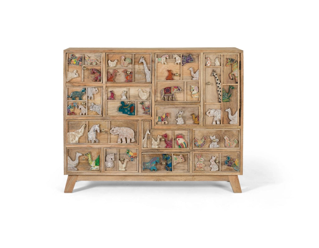 Cassettiera realizzata in legno di mango naturale con dettagli