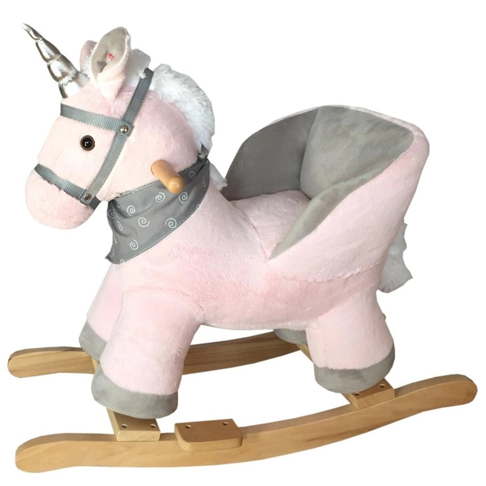 Unicorno Dondolo Cavalcabile Peluche Cavallo con Suoni Cintura Sicurezza Gioco Legno