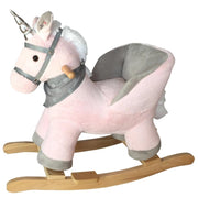 Unicorno Dondolo Cavalcabile Peluche Cavallo con Suoni Cintura Sicurezza Gioco Legno